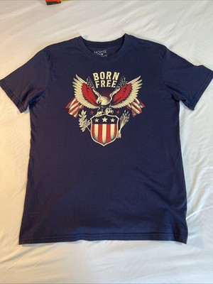 Born Free by Home Of The Brave T-Shirt Men's Large Navy Blue Patriotic Eagle