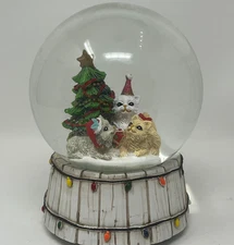 Jingles & Joy Musical Snow Water  Globe 3 Cats Christmas Tree NWOT