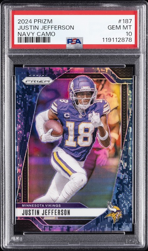 2024 PANINI PRIZM NAVY CAMO #187 JUSTIN JEFFERSON 3/25 PSA 10
