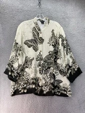 Citron Santa Monica Silk Blend Blouse XL  Butterfly Floral Button Up Art to Wear