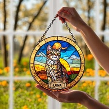 Personalized Cat Memorial Stained Glass, Loss of Pet Sympathy Gift, Cat With Nam