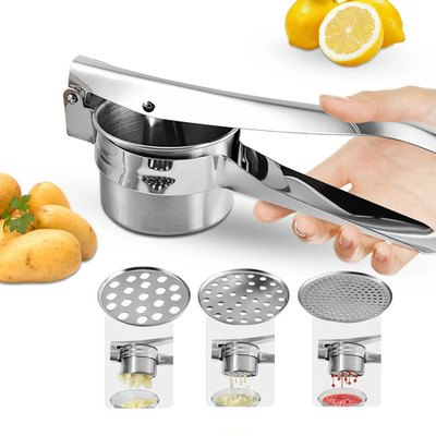 Stainless Steel Potato Ricer Masher with 3 Interchangeable Discs, Multi Function
