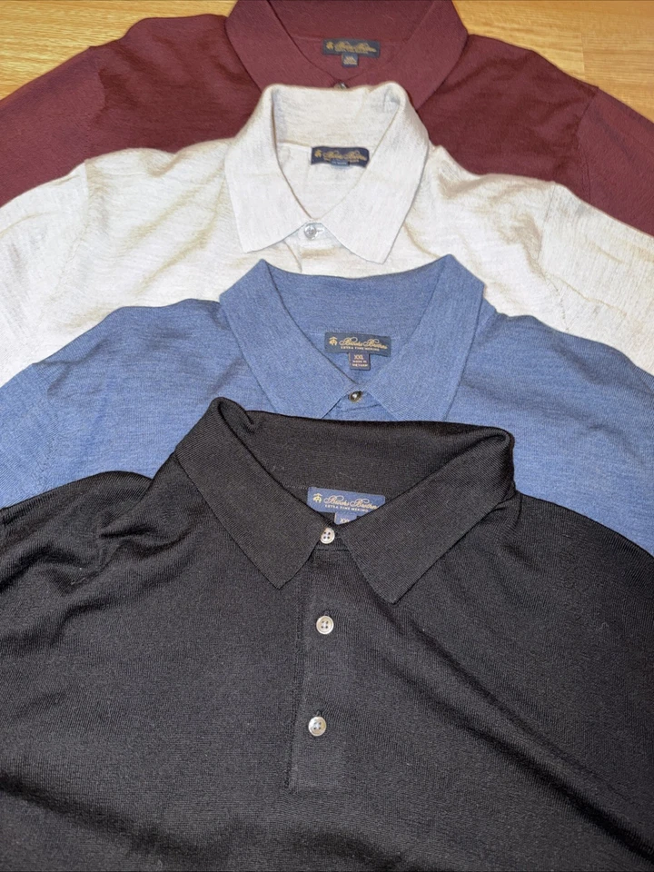 Lote de 4 suéteres de lana merino extrafina Brooks Brothers para hombre XXL rojo cuello polo Foto 3 de 3