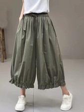 New Summer Womens Trousers Elastic Waist Wide Leg Loose Casual Pants