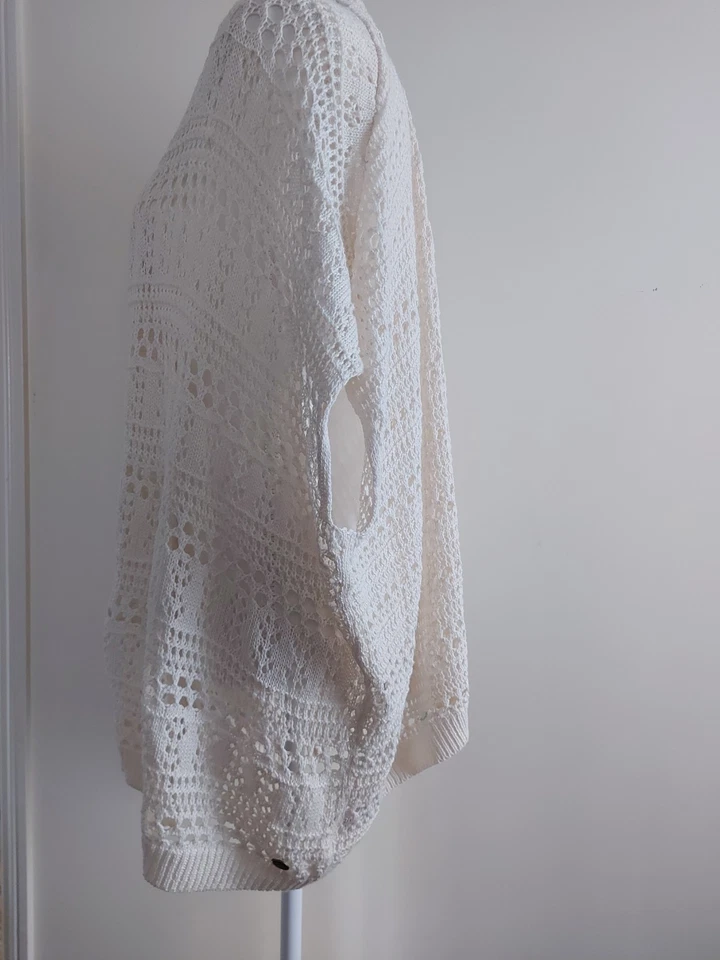 Cárdigan Lee Cooper tejido abierto beige crema ganchillo sin mangas talla S/M Foto 2 de 4