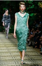 Dolce & Gabbana green fringe dress size UK 14 XL Runway Prom tassels dress £2600