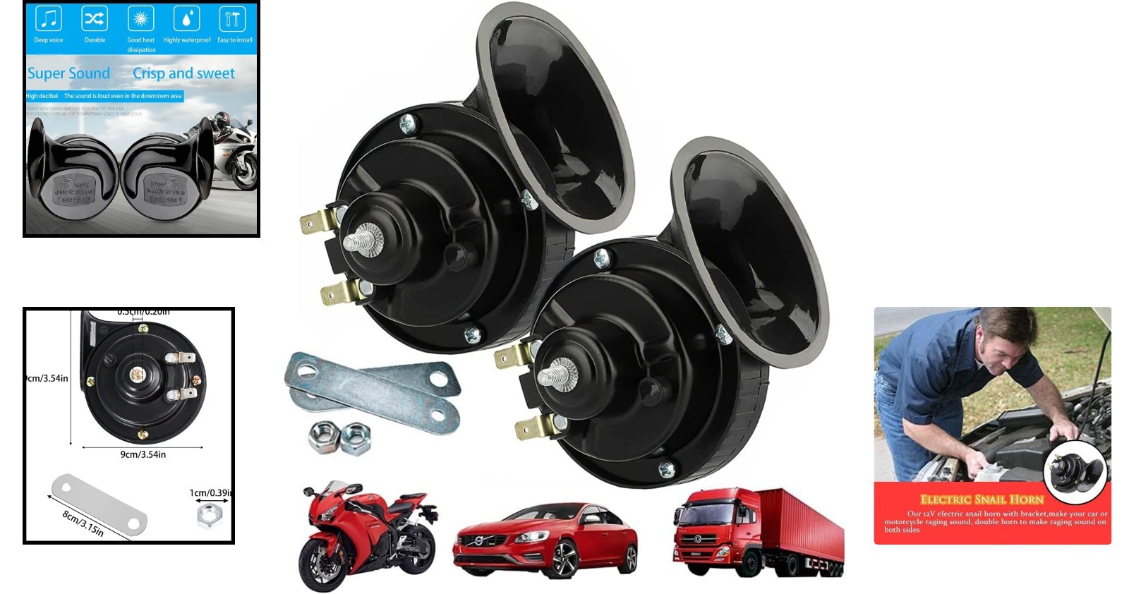 Waterproof 110DB Snail Horn Set - Dual Tone Electric Car Horn for All Vehicles