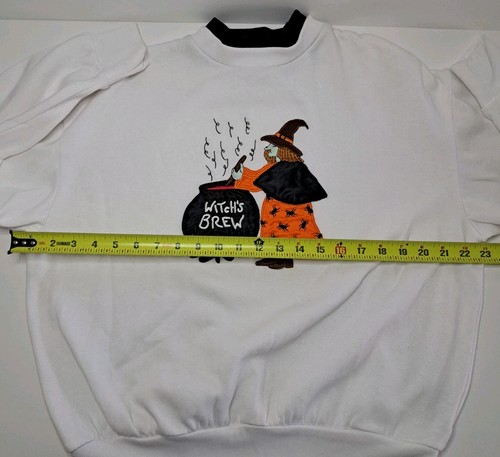 Vintage Halloween Pullover Damen klein weiß Hexengebräu Stickerei Basic Edition - Bild 7 von 9