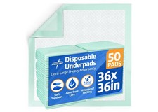 Medline Super Absorbent Underpads, 36"x36", 50 Count, Extra Large Disposable Pad