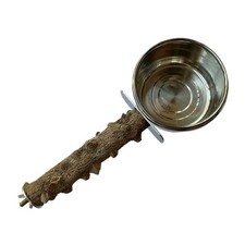 Wood Perch Bird Cage Bird Stand With Food Bowl Pet Supplies Stainless Steel Cup