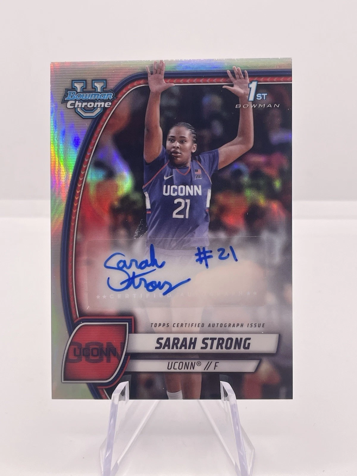 2024-25 Bowman Chrome University Sarah Strong Bowman 1st Refractor Auto #62