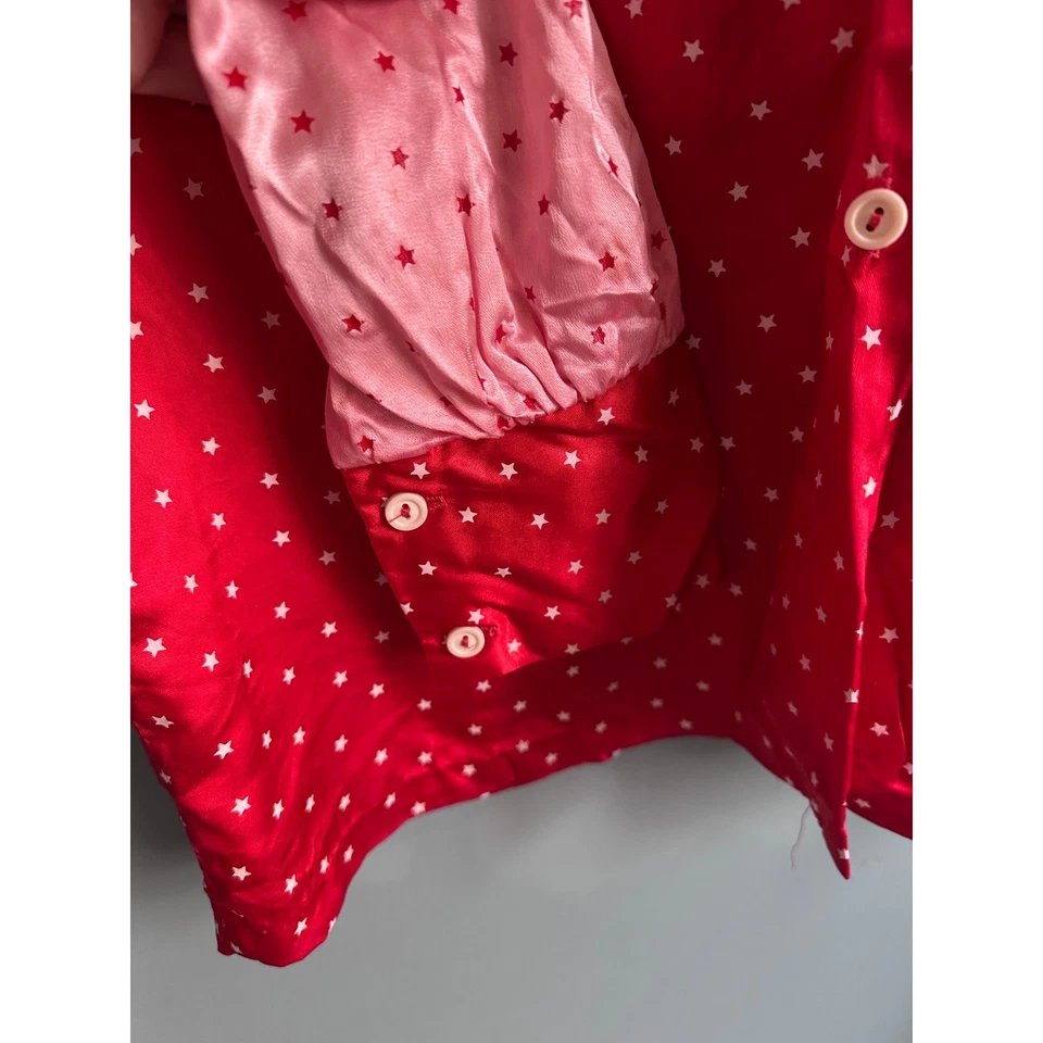Vintage 50s Pink and Red Heart Satin Button Down Long Sleeve Blouse - Image 3 of 4