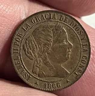 Cincin19 ISABEL 2ª Precioso Medio Ctmo de Escudo 1866 Segovia (COLOR ORIGINAL)