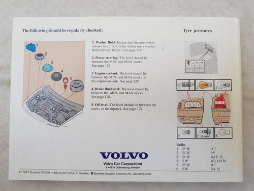 VOLVO S80 Car Owners Manual Dated FEB 2002 #TP5661 - Picture 3 of 3