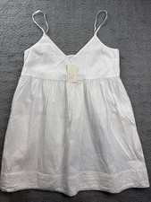 A New Day Dress Womens Large White Seersucker Textured Smocked Mini V Neck