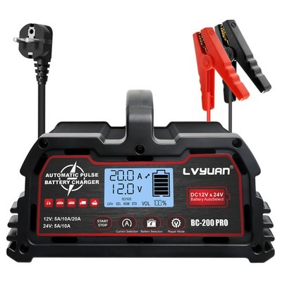 Auto LKW Intelligent Batterieladegerät 20A 12V/24V Ladegerät Reparatur Schwarz