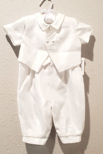 Baby boys Baptism, Christening jumpsuit Vest Tie cap bonnet white 18 months