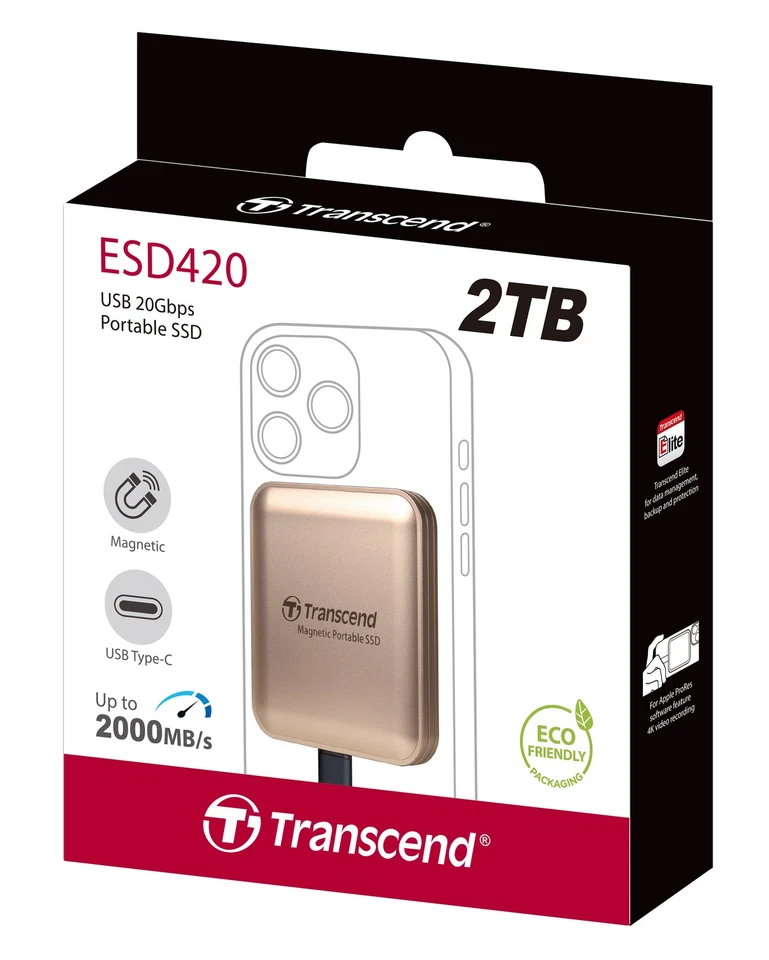 2TB Transcend ESD420 Portable Magnetic SSD USB 20Gbps Type-C Magsafe - Image 2 of 4