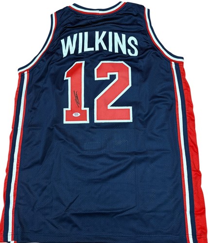 DOMINIQUE WILKINS SIGNIERT USA BASKETBALL BLAU TRIKOT AUTHENTISCHES AUTOGRAMM PSA COA