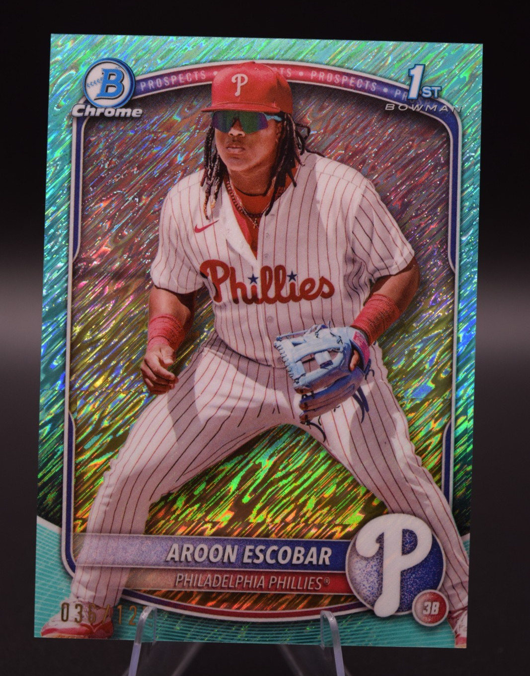 AROON ESCOBAR - 2025 BOWMAN CHROME 1ST AQUA SHIMMER #/125 - PHILLIES