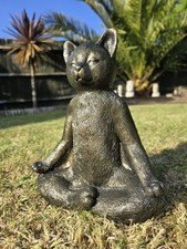 Stone Garden Cat Meditating Yoga Bronzed Frostproof Indoor Outdoor Lacquered 