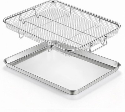 E-far Air Fryer Basket for Oven, Large 16'' x 12'' Stainless Steel Air Fryer Pan a