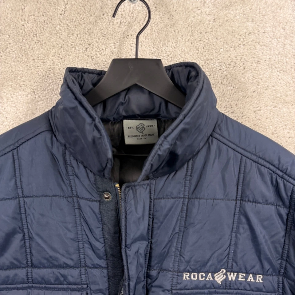 RocaWear Puffer Jacket Mens Size 1X Blue Snap Zip Quilted Shirt Jacket Shacked - Image 4 of 4