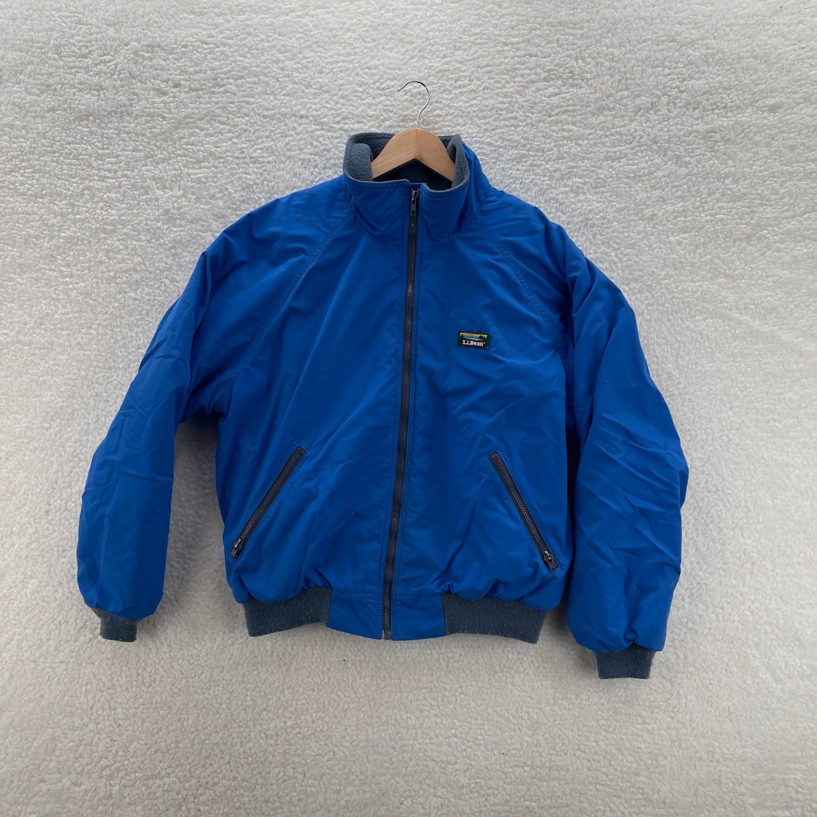 Vintage LL Bean Warm up Jacket Mens M Blue Fleece Lined Full Zip Nylon Bomber
