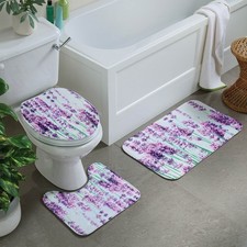 3-Piece Bathroom Mat Set Plush Microfibre Pedestal Toilet Cover Slip-Resistant