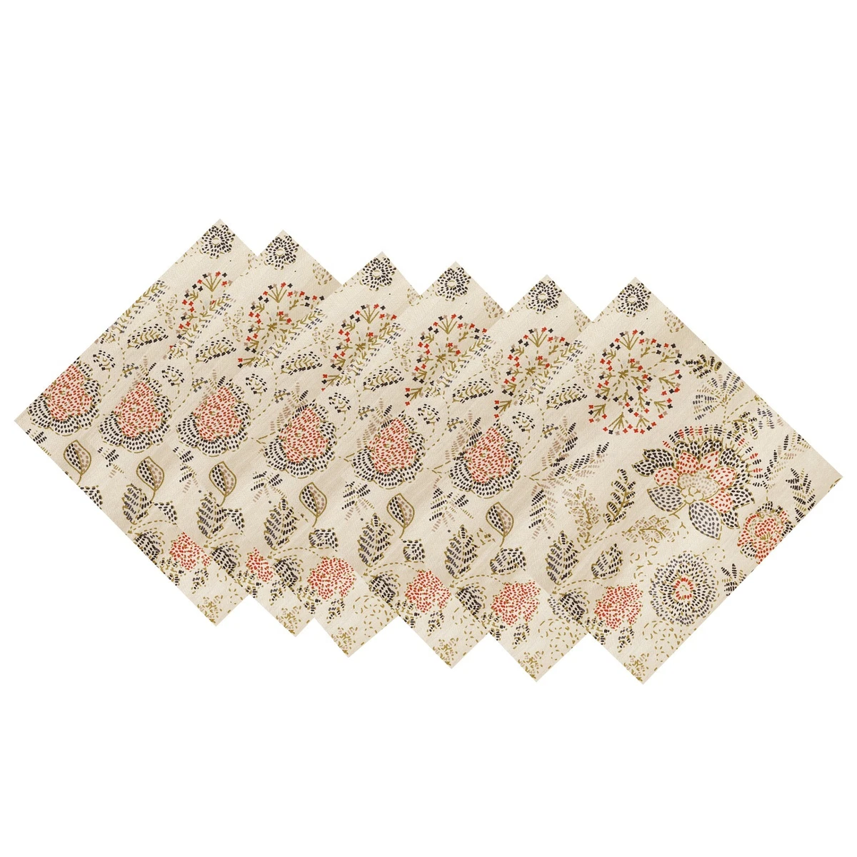 Lot de 6 serviettes de table en tissu - Motif fleurs de cerisier et branches - Rose - En