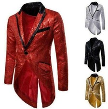 Men's Sequin Blingbling Lapel Tuxedo Coat Evening Costume Jacket Suit Full Dress