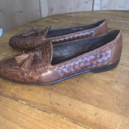 Bragano Cole Haan Woven Tassel Loafers Mens Size 11.5 Brown Leather Dress Shoes - Picture 2 of 10
