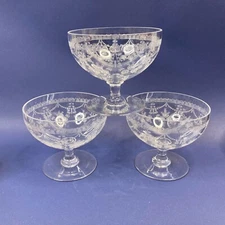 Thomas Webb Needle Etched Shrimp Cocktail/Grapefruit/Icer Set of Three