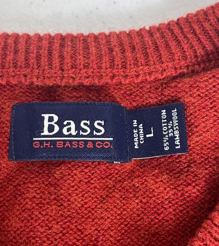 GH Bass & Co. Lambswool Blend Diamond Argyle Sweater Men's L Red Black Pullover - Picture 2 of 4