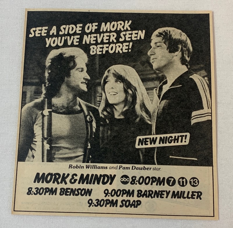 1980 ABC tv ad ~ MORK AND MINDY see a side you've never seen
