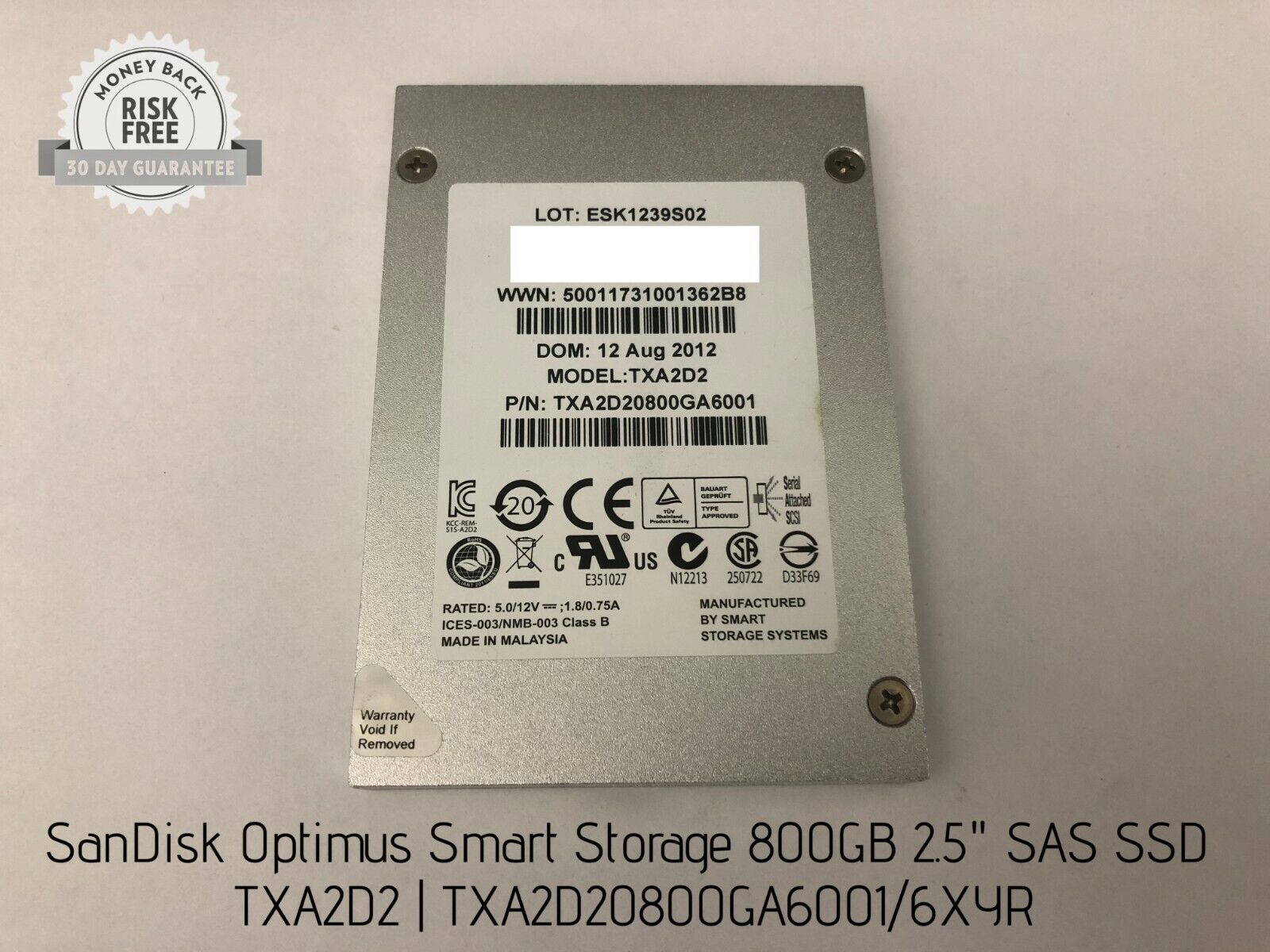 SanDisk Optimus Smart Storage 800GB 2.5" SAS SSD, TXA2D2, TXA2D20800GA6001/6XYR