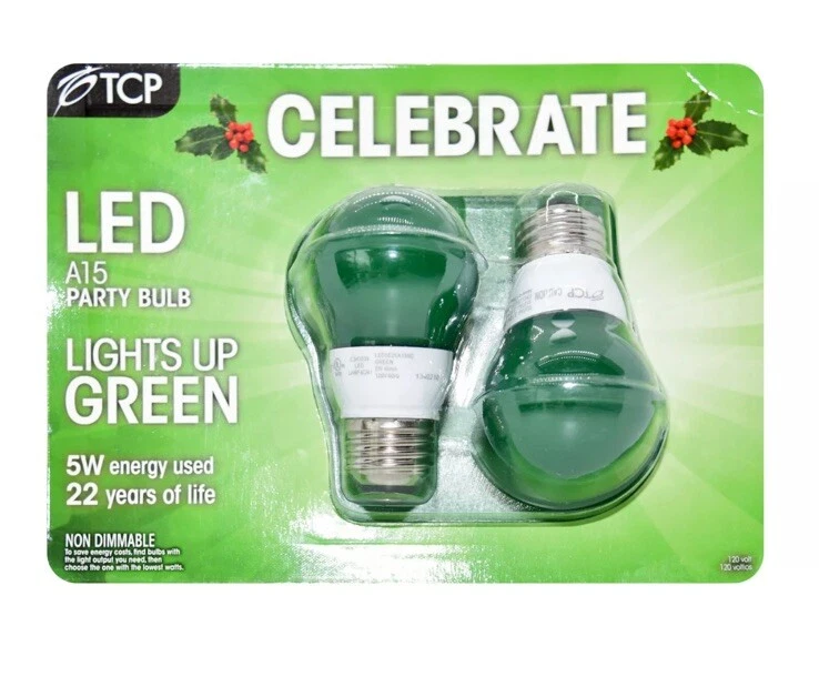 2 pack of 2-LED A15 Party Bulb 5w Green Celebrate Light (4 Lights Total) - Image 2 of 3