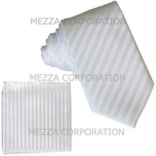 New Vesuvio Napoli Men's 2.5" skinny Neck Tie  Hankie set Stripes striped white