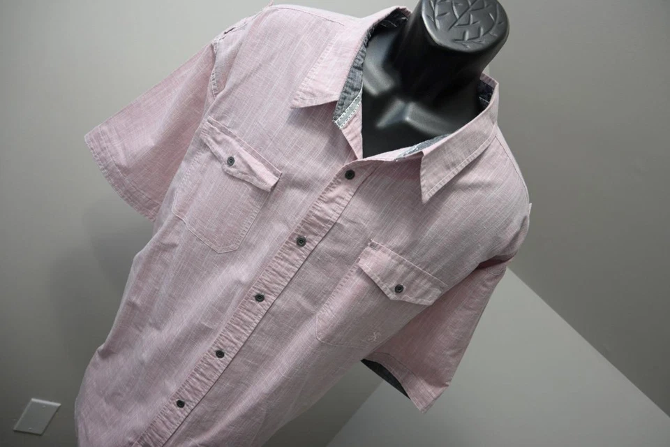 Camisa de vestir inglesa de lavandería rosa jaspeado manga corta informal con botones para hombre 5XL Foto 4 de 4