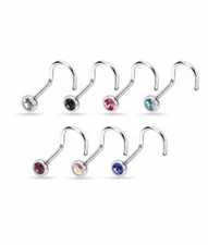 Lot of 7 Value Pack 316L Surgical Steel Nose Screw Stud Ring 2mm CZ 18G 20G