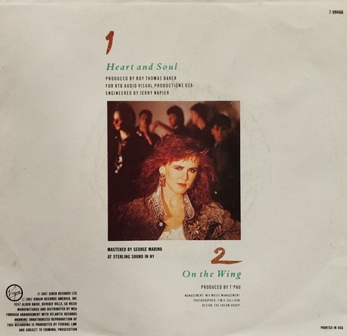 T'Pau-Heart And Soul/On The Wing Vinyl 7" Single.1987 Virgin 7 99466. - Picture 2 of 4