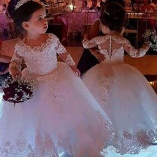 Dresses Weddings Tulle Princess Lace Sleeve First Communion Gowns Pageant Girls