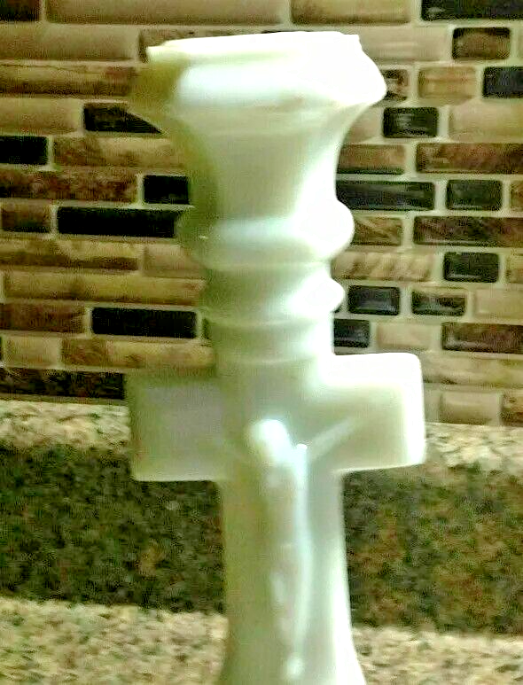 Vintage Milk Glass Cross Crucifix Candle Stick Holder Jesus Christ