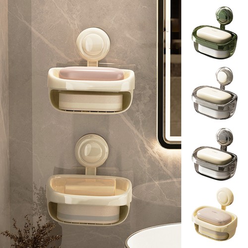 Shower Wall Mounted Sponge Tray Suction Cup Soap Box Self Draining Holder Rack