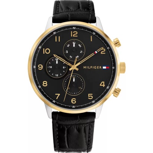 Tommy Hilfiger Men's Watch Leonard Date Display Black Dial Leather ...