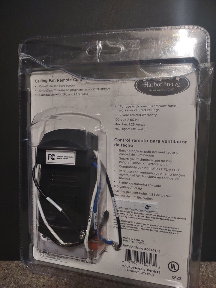 Universal Ceiling Fan Remote Control & Receiver 0745358 SmartSync