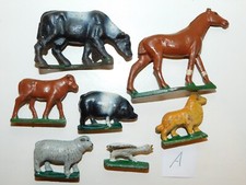 Old Grey Iron 1930s Farm Animals, Horse, Cow, Pig, Sheep, Calf  More, 7 Pcs A