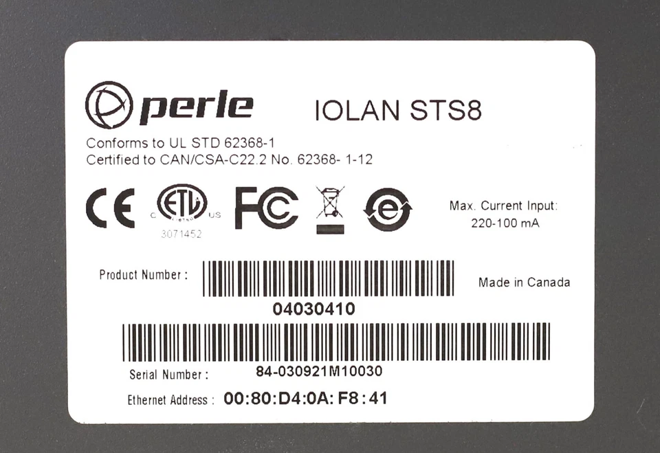 Servidor de terminal seguro Ethernet de 8 puertos Perle IOLAN STS8 con orejas P/N: 04030410 Foto 3 de 3