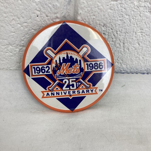 "Pin de camiseta con botones de 3 1/2"" con logotipo del 25 aniversario de los New York Mets 1986" - Imagen 2 de 4