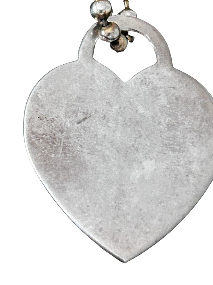 Please Devolver TIFFANY&CO CORAZÓN Colgante Plata Esterlina Etiqueta de Perro Bola 34" Collar Foto 4 de 4